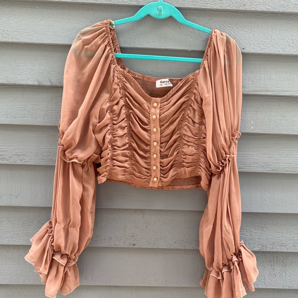 Mauve Boho Chiffon Sheer-Long-sleeved Blouse